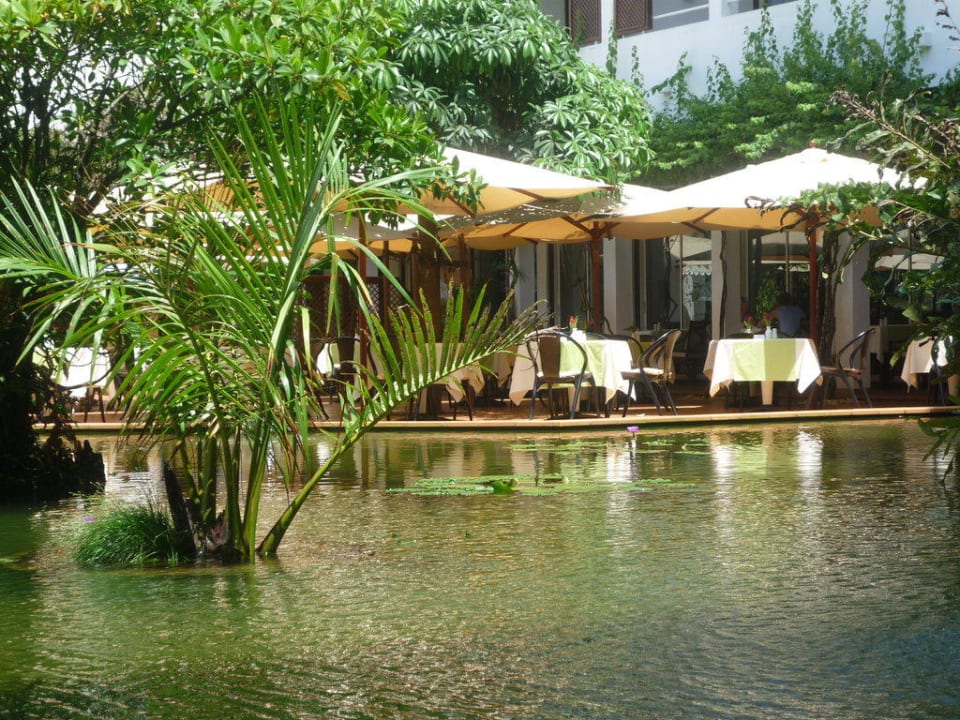 Teichanlage mit Blick zum Resaurant Hotel Lanka Princess Ayurveda