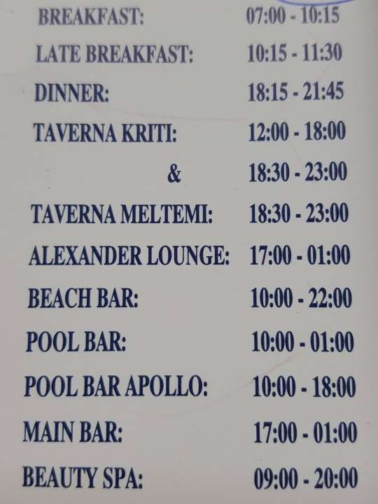 Zeitplan Hotel Alexander Beach Hotel & Village Resort