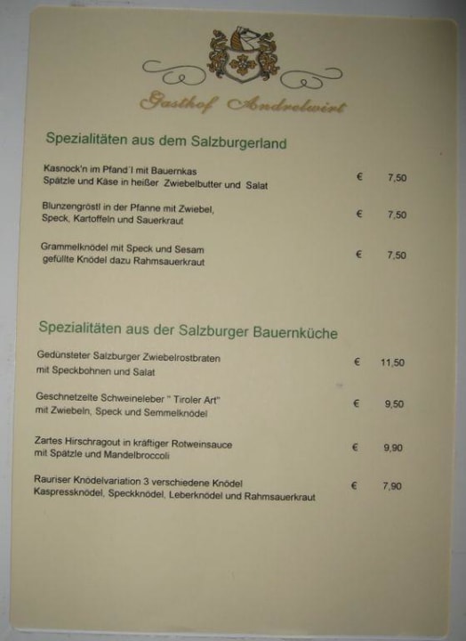 Speisekarte Teil 4 Gasthof Andrelwirt