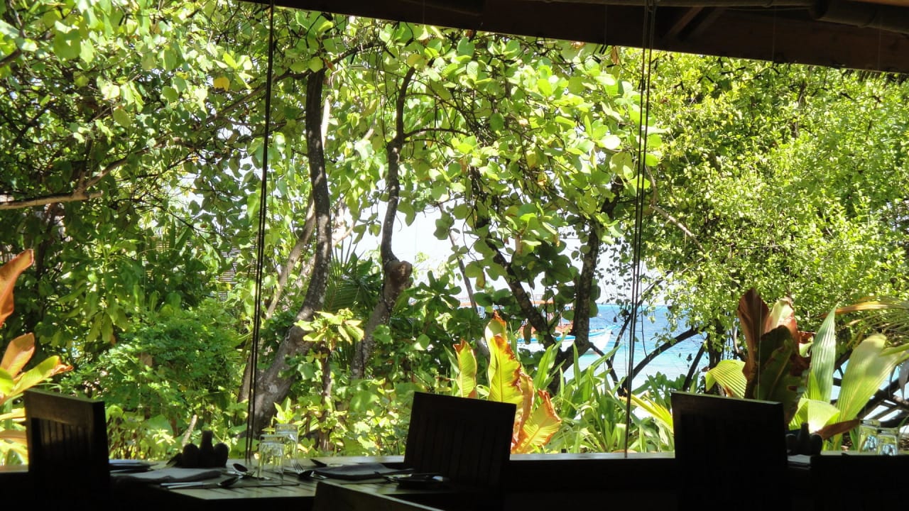 Blick aus dem Hauptrestaurant NH Collection Maldives Reethi Resort