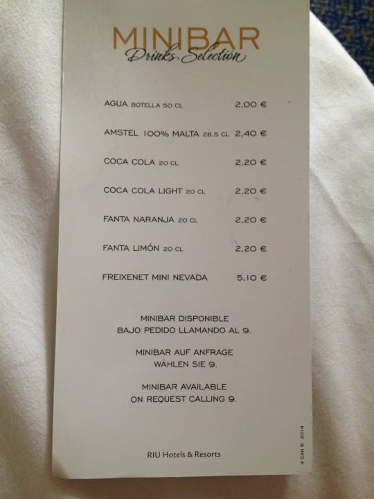 Moderate Minibarpreise Hotel Riu Palace Maspalomas Adults Only