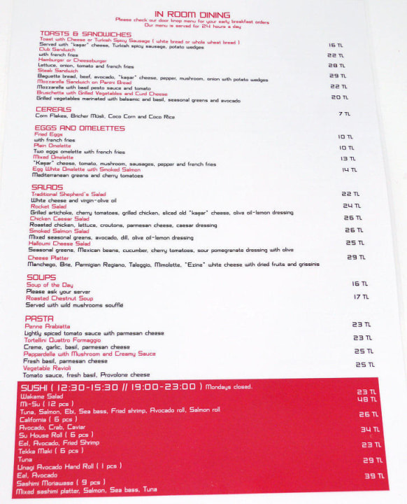 In-room-dining - die Speisekarte Hotel SU & Aqualand