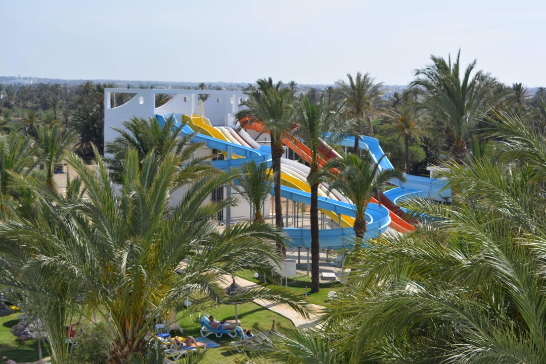 Ausblick vom Zimmer auf den Aqua-Park Calimera One Resort Jockey