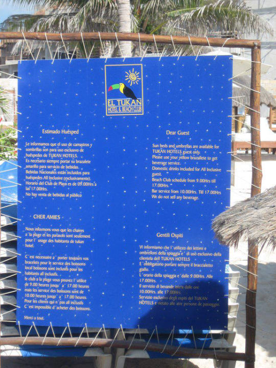 Hinweistafel Tukan Hotel Playa del Carmen
