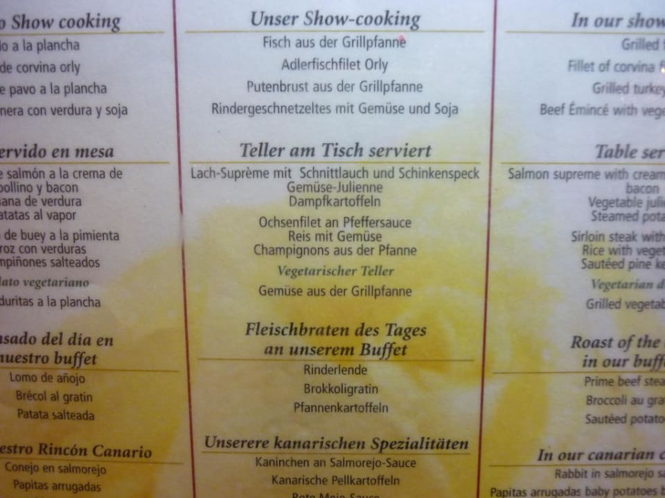 Speisekarte Hotel Riu Palace Maspalomas Adults Only