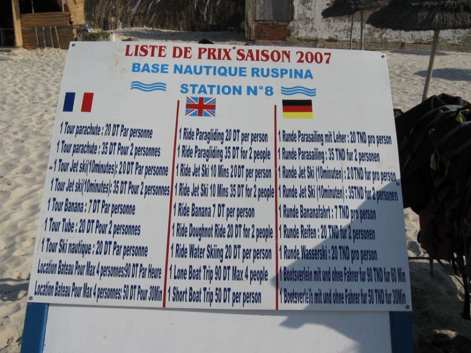 Preise für Aktivitäten am Strand Ruspina Beach Resort