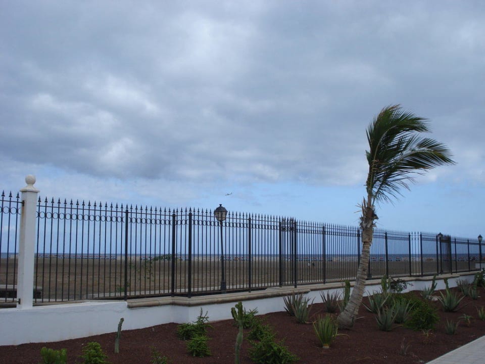 Blick zum Strand mit Flugzeug Hotel Las Costas