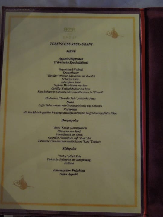 Karte türkisches Restaurant Club Grand Aqua
