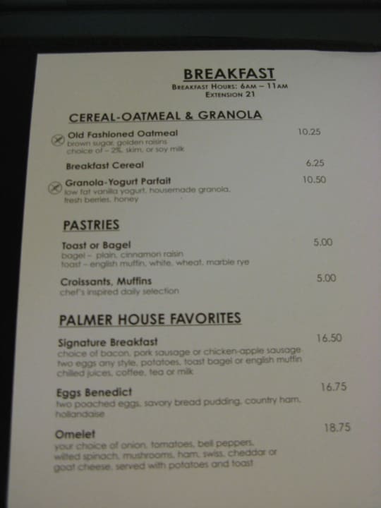 Speisekarte Roomservice Palmer House A Hilton Hotel