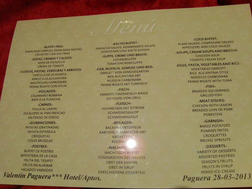 Jeden Tag eine neue Speisekarte Valentin Somni Hotel & Suites