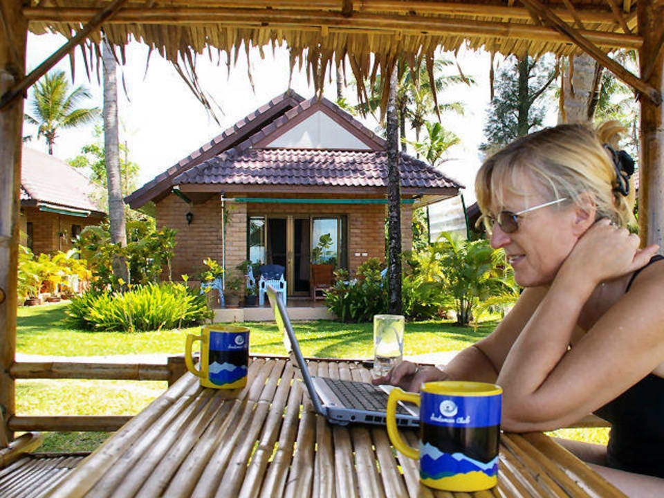 Gratis WiFi selbst in der Bambushütte am Strand Hotel New Sita Garden