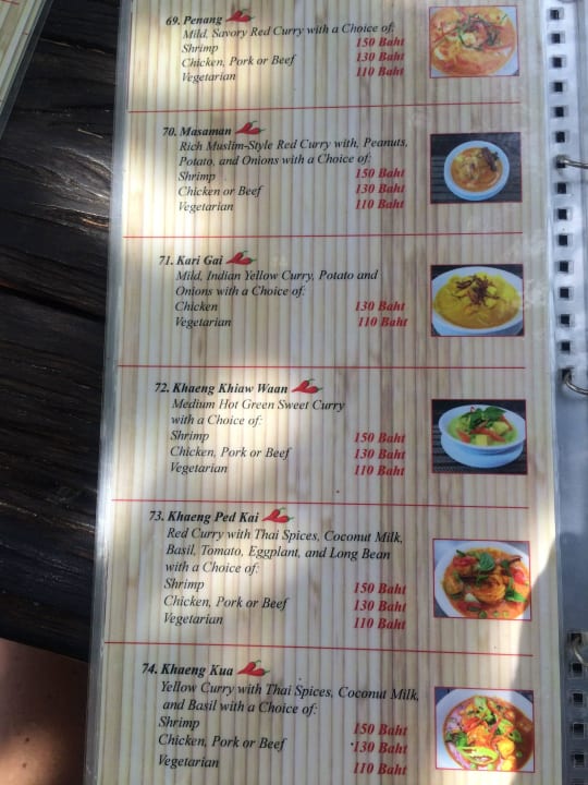 Auszug Speisekarte Hotel Lanta Castaway Resort