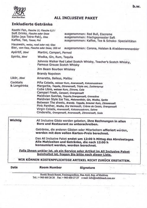 Übersicht All Inclusive-Paket NH Collection Maldives Reethi Resort