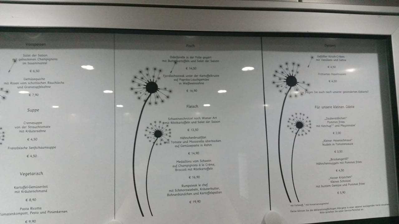 Speisekarte Panoramic - Ihr Apartmenthotel im Harz