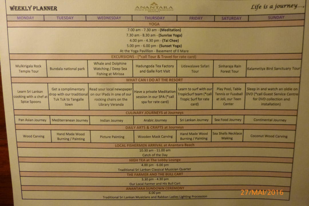 Ihr möglicher Wochenplan Anantara Peace Haven Tangalle Resort