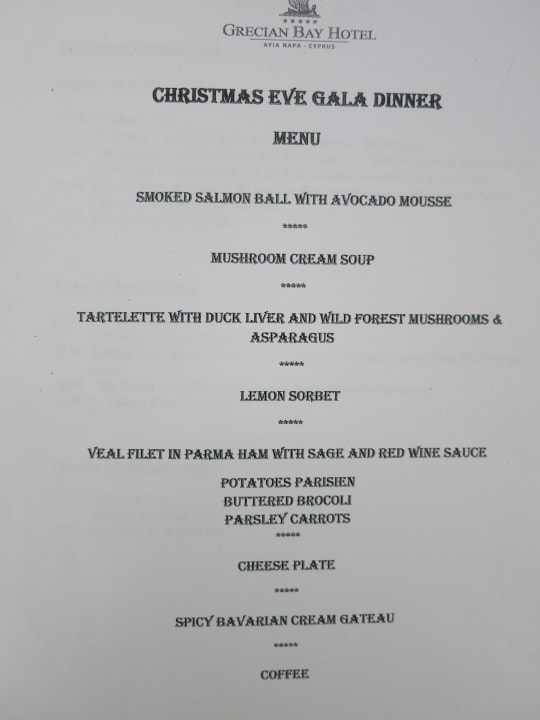 Weihnachtsmenü Hotel Grecian Bay