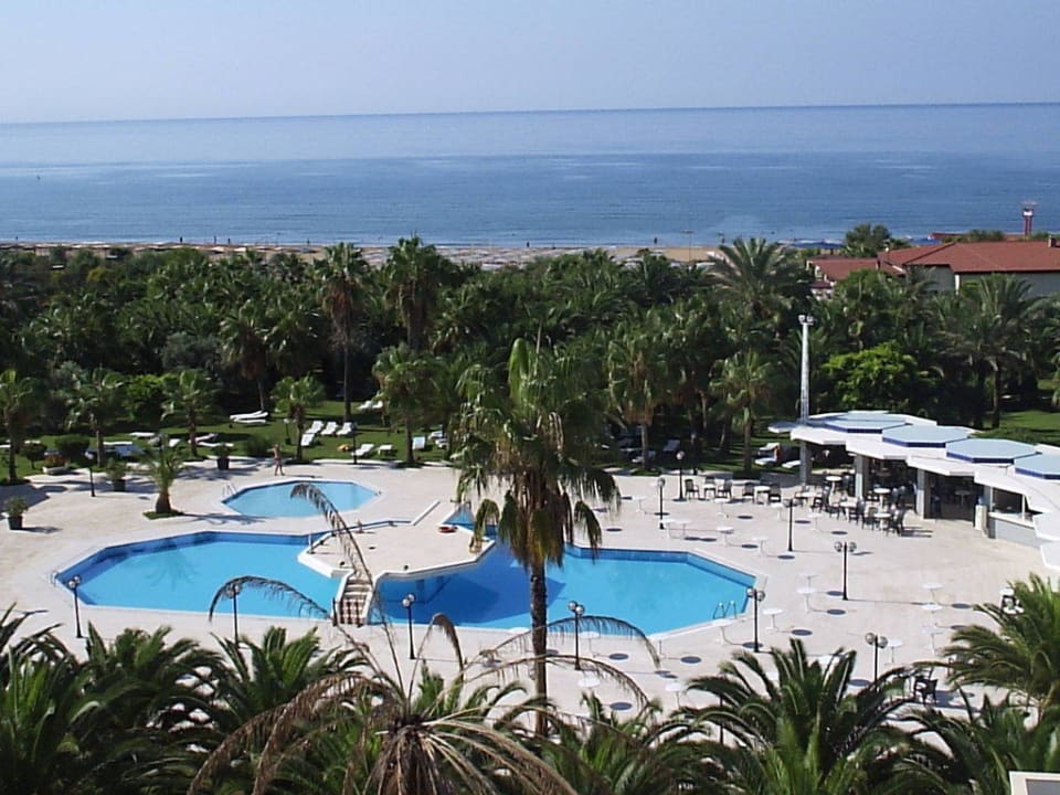 Blick auf Pool- Palmengarten- Meer Süral Saray Hotel