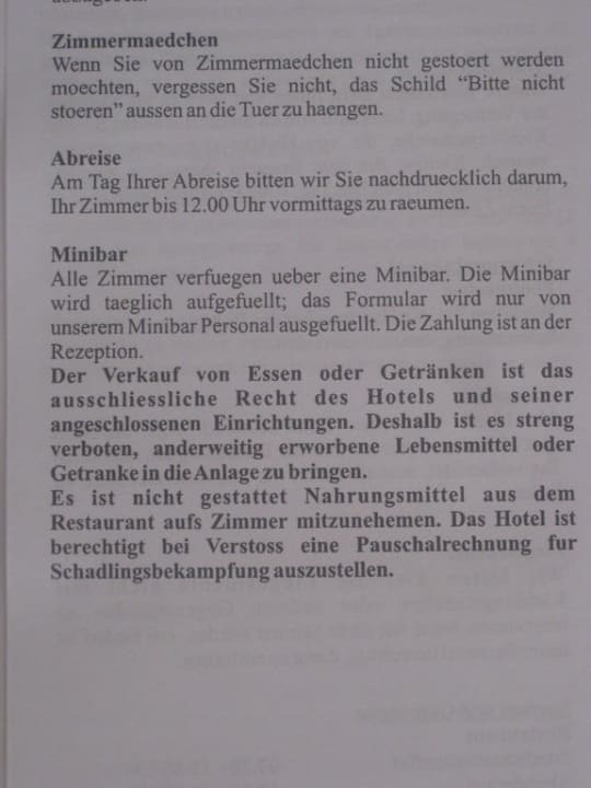 Verbot mitgebrachter Getränke und Lebensmittel Villa List