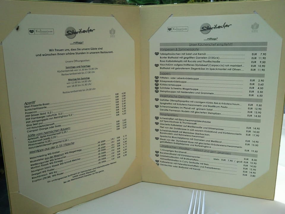 Speisenkarte 10/2010 Hotel Staribacher Südsteiermark