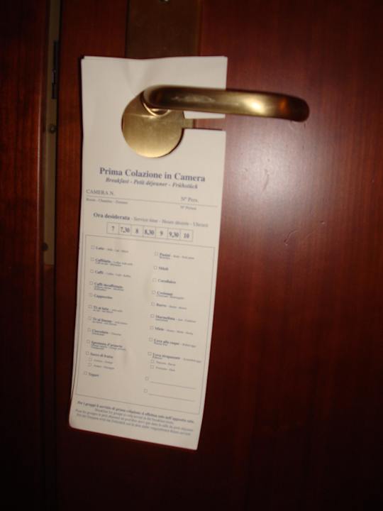 Bestellzettel Frühstück (5 Euro extra aufs Zimmer) Hotel Antico Therme