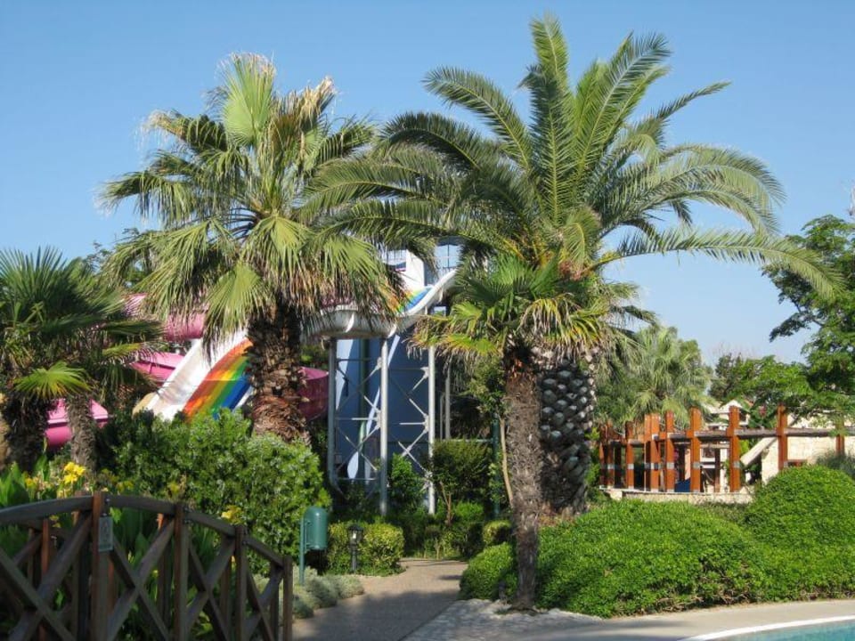 Die Wasserrutschen mit einigen Palmen TUI Magic Life Belek