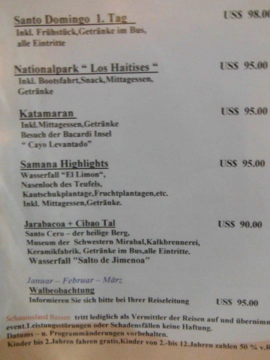 Beispiel für Ausflugspreise ab GPS - Versicherung? Wyndham Alltra Samana