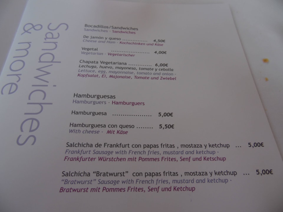 Speisekarte Poolbar Bull Costa Canaria & Spa - Adults only