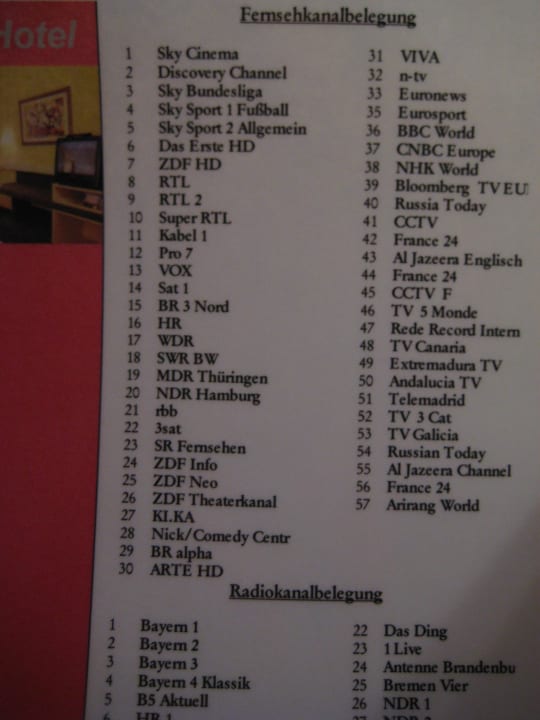 TV Auswahl IntercityHotel Nürnberg