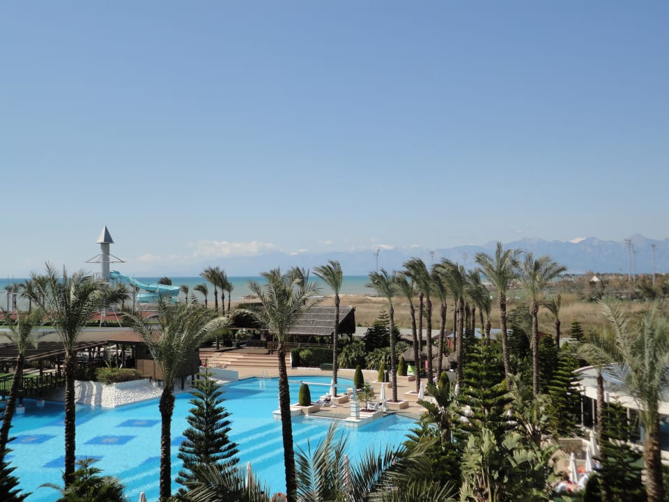 Mein Balkonblick über Garten & Pool zu den Bergen Hotel Delphin Diva