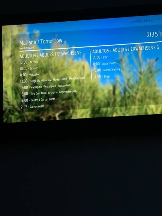 TJ Animationsinfo auf TV Gerät Green Garden Aparthotel