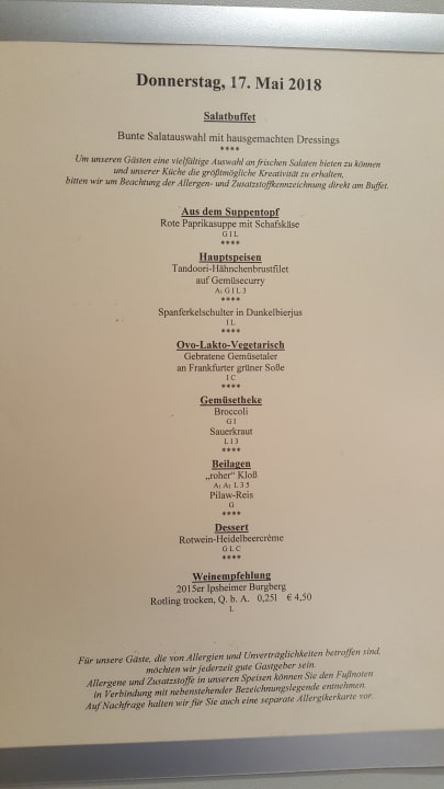 Speisekarte Kurhotel Pyramide