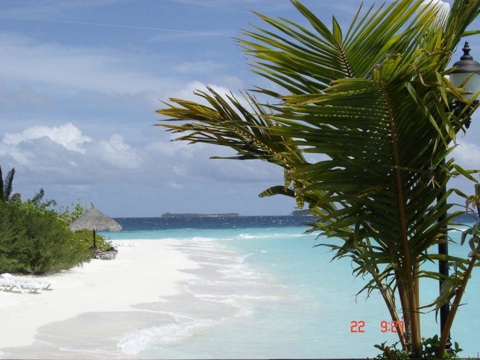 Blick von der Nautilus Bar zum Strand Sun Siyam Vilu Reef
