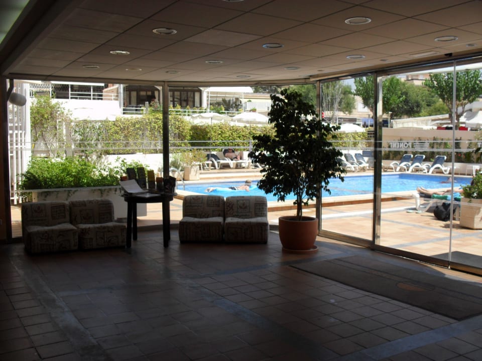 Blick von der Lobby zum Pool Ponent Apartamentos