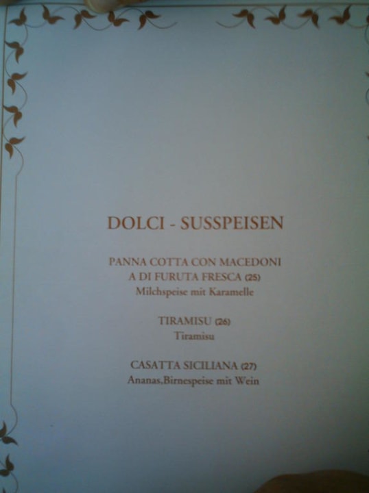 Speisekarte ital. Restaurant Megasaray Club Belek