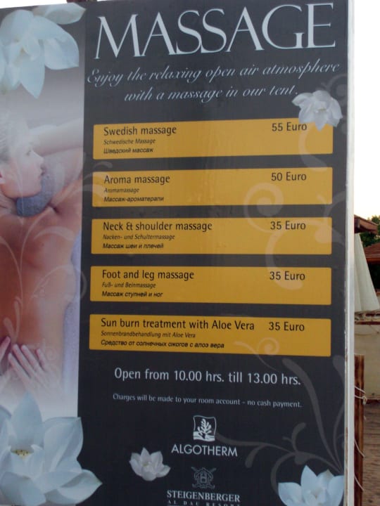 Massageangebot am Beach Steigenberger ALDAU Beach Hotel