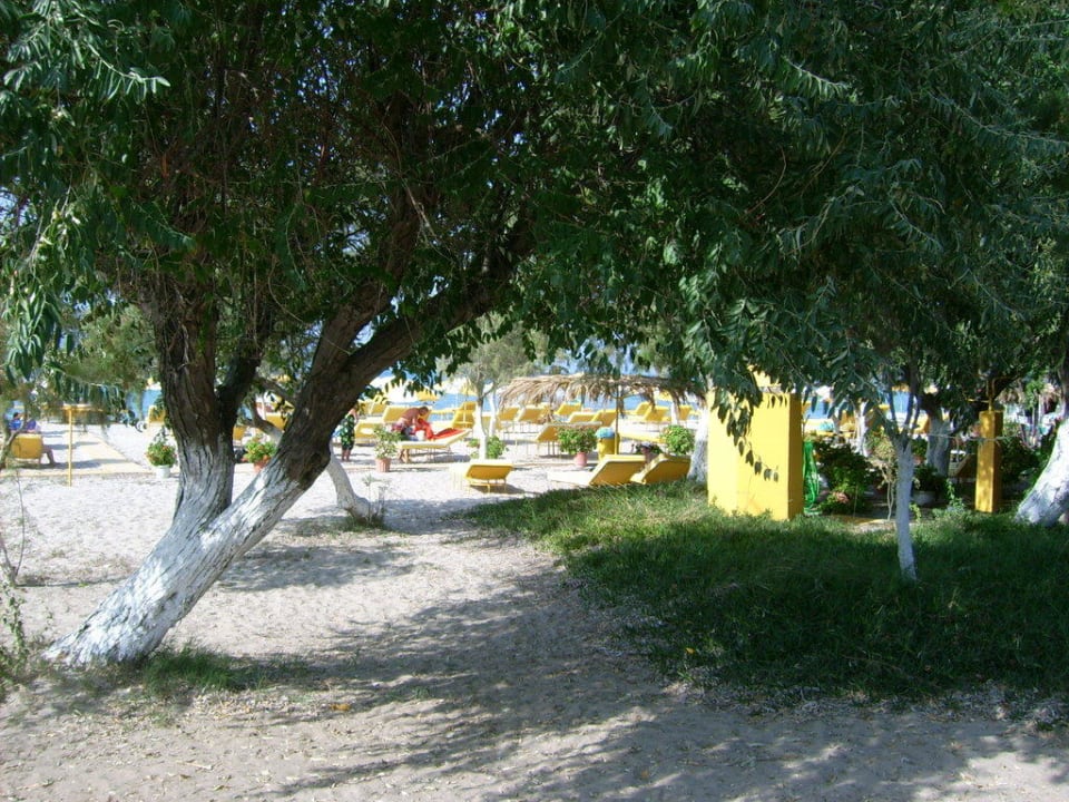 Hotelstrand von der Straße aus Ilios K Village Resort