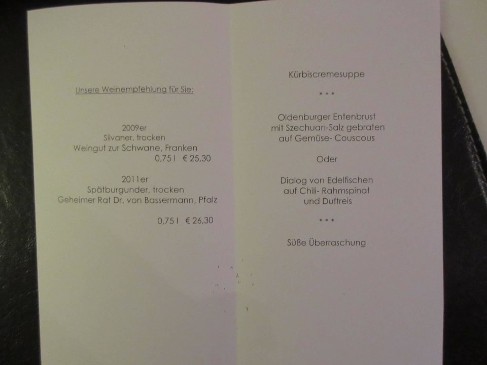 3-Gang-Menü (war beim Wellness-Paket mit dabei) MUNTE - Wellnesshotel am Stadtwald