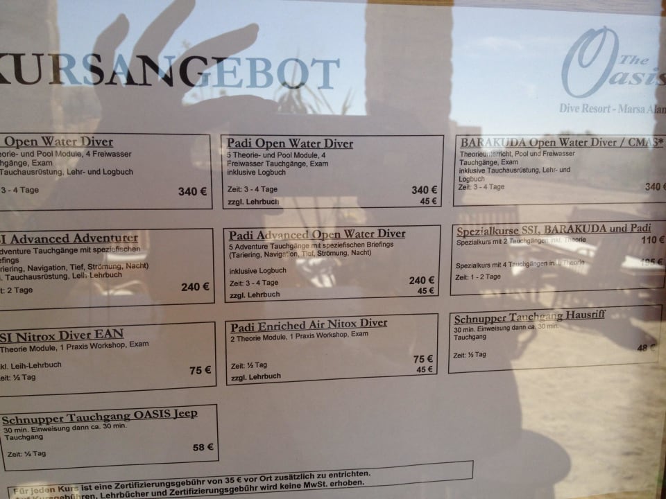 Kursangebot Taucbasis The Oasis Dive Resort