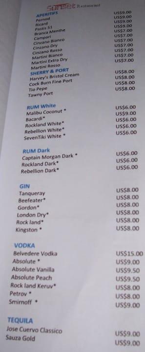 Beispielseite der Getränkekarte  Sun Siyam Olhuveli