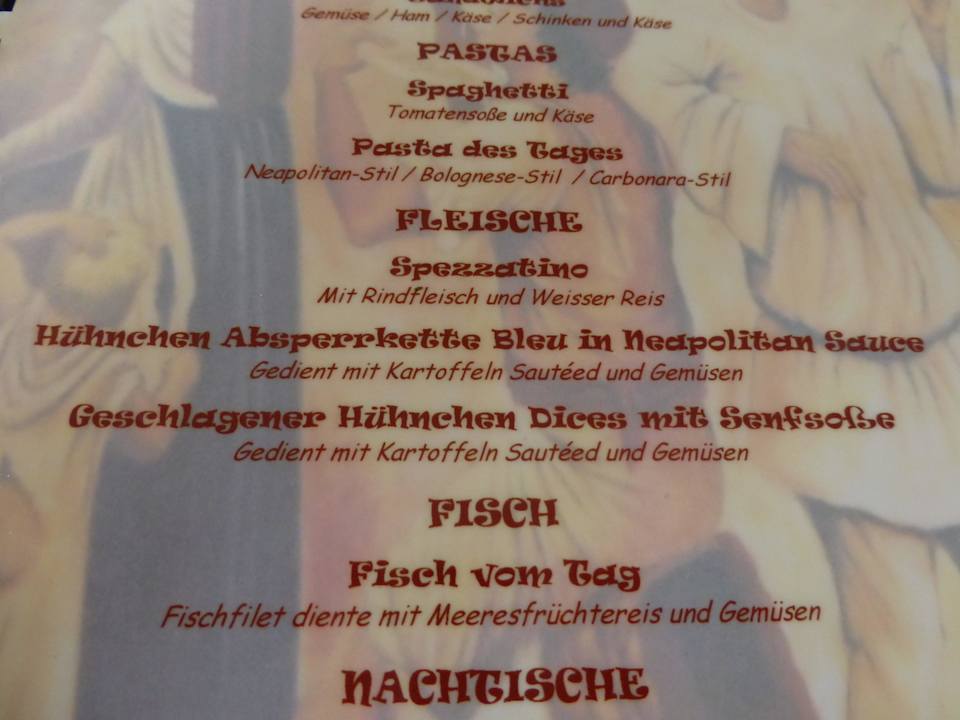 Lustige deut. Übersetz. der Karte im Terra Antiqua Hotel Playa Pesquero