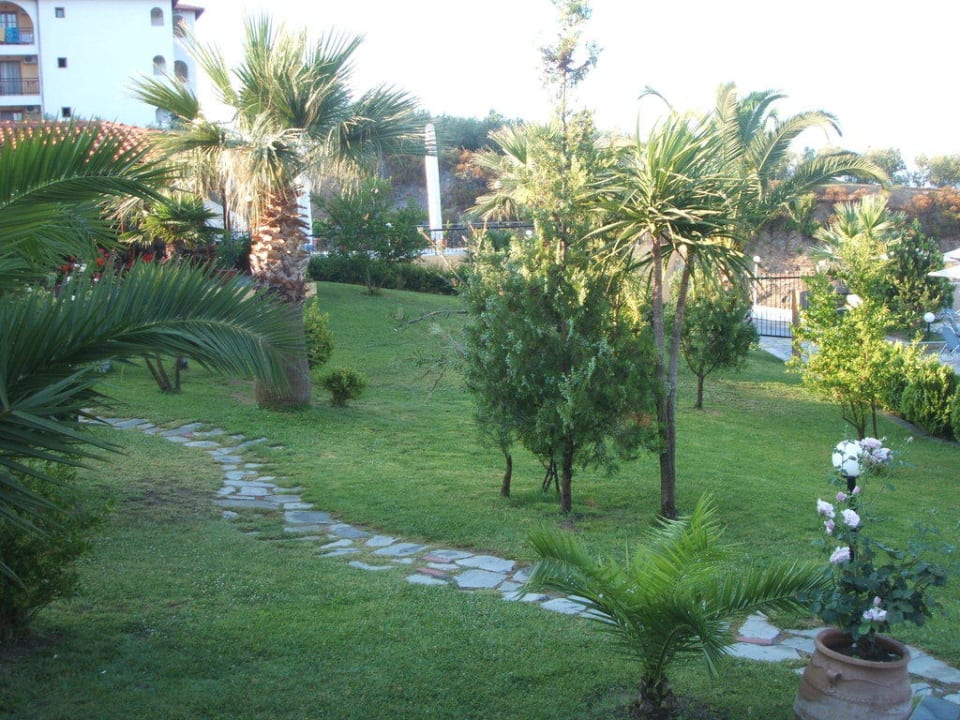 Garten vor der Taverne Akrathos Beach Hotel