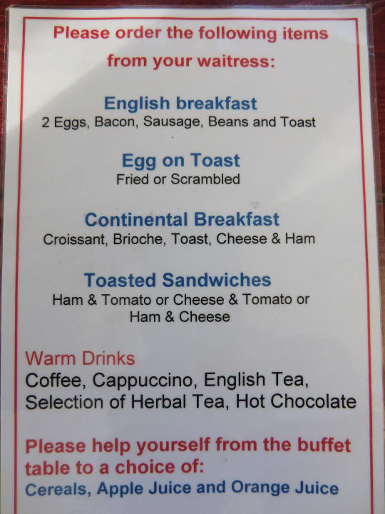 Speisekarte Charlotte Guest House