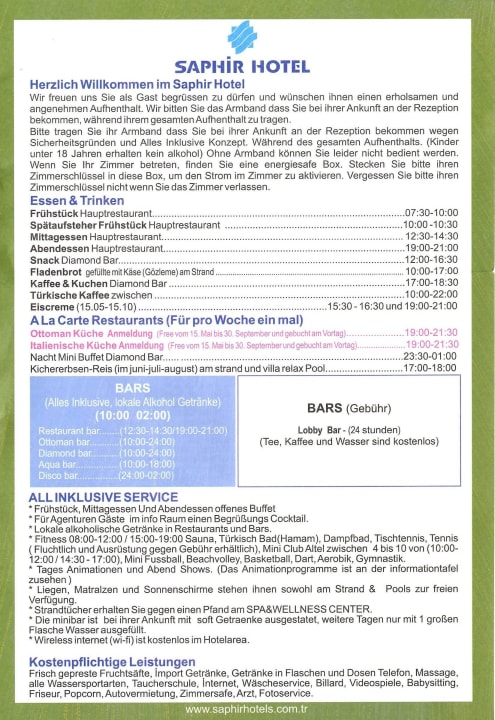 Restaurantszeiten Saphir Hotel & Villas