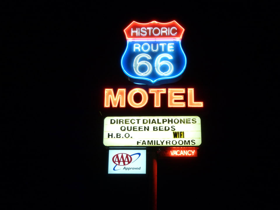 Historic Route 66 sign at night Historic Route 66 Motel
