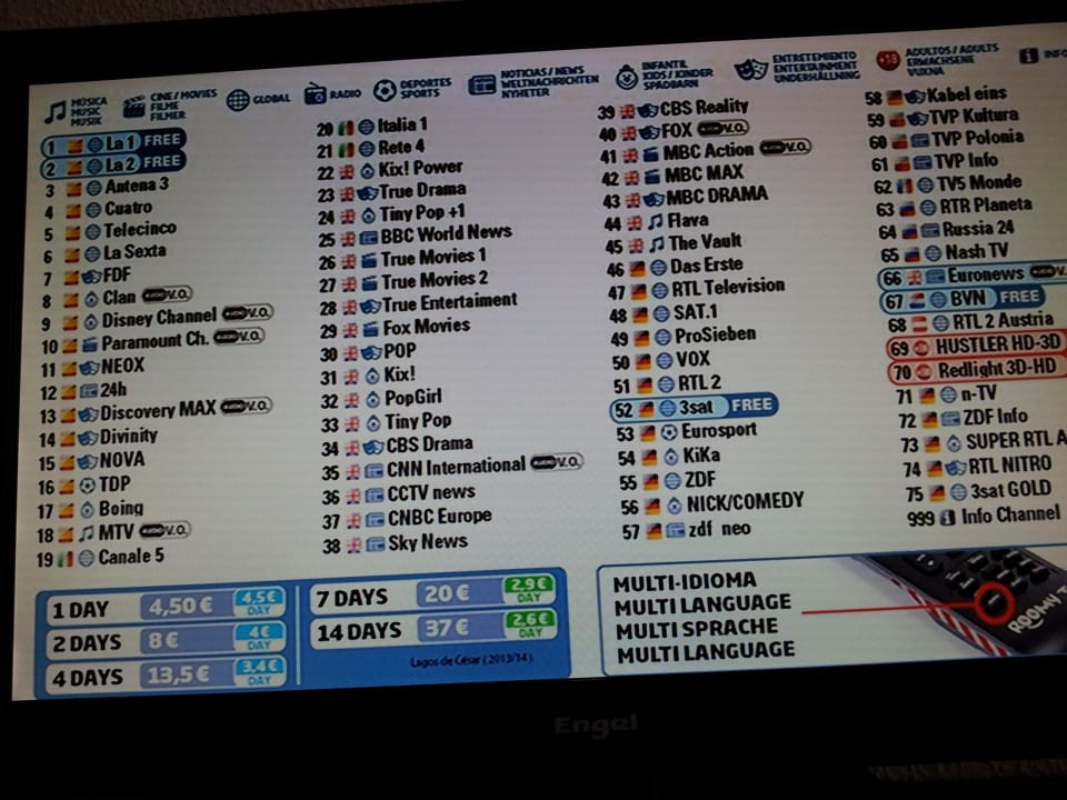 Preisliste für TV BLUESEA Lagos de Cesar