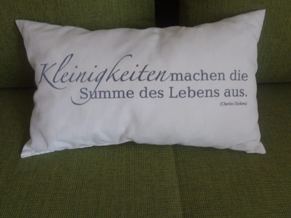 Ein Kuschelpolster auf der schönen grünen gemütlichen Couch Ratscher Landhaus