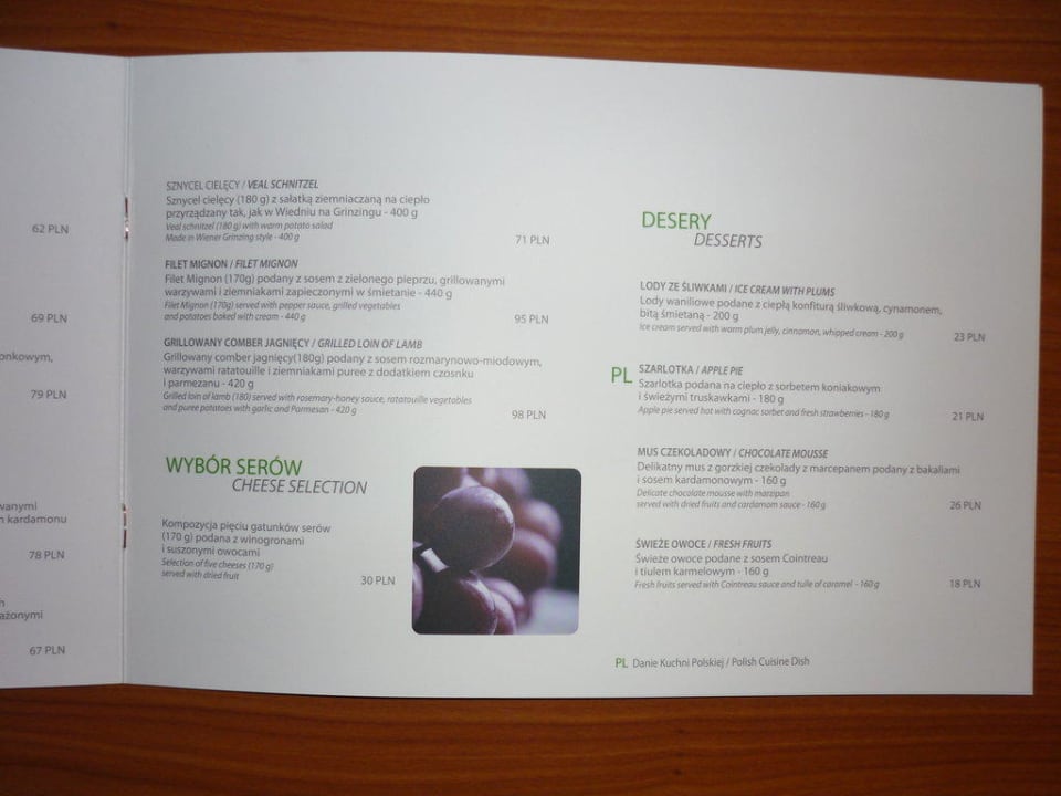 Menu Mercure Warszawa Centrum