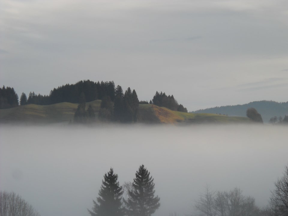 Blick morgens ganz früh vom Wohnzimmer auf den Alp Landhaus Sinz über'm See