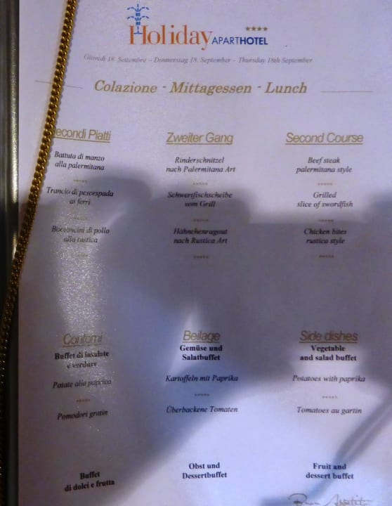 Beispiel Mittagsmnü Aparthotel Holiday