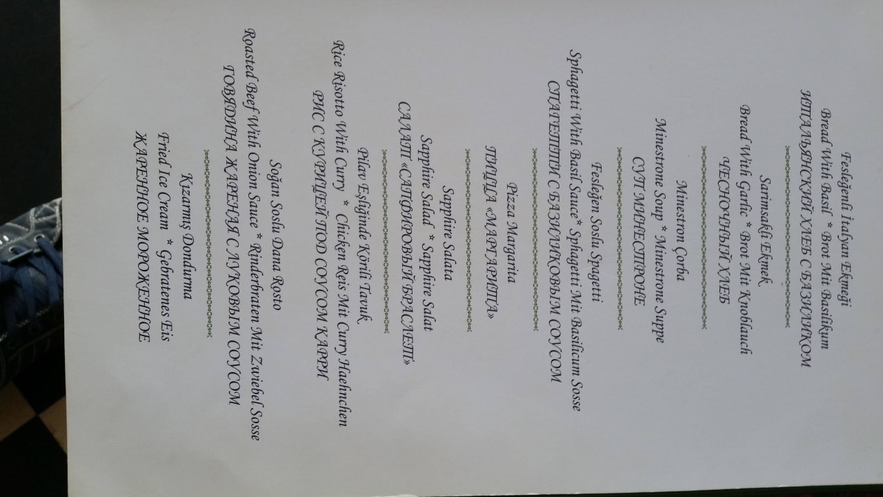 Karte italienisches Restaurant Sealife Buket Resort & Beach